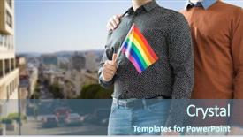  Presentation with gay pride - PPT theme featuring male couple with rainbow flag background and a ocean colored foreground