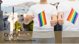  Presentation with gay pride - Slide deck with male couple with rainbow flag background and a coral colored foreground