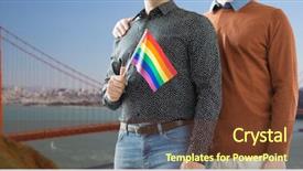  Presentation with gay pride - Theme consisting of male couple with rainbow flag background and a tawny brown colored foreground