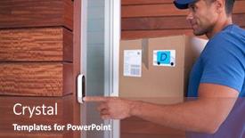  Presentation with courier - Presentation consisting of male-courier-delivering-package background and a tawny brown colored foreground