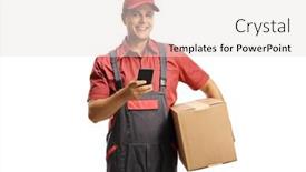  Presentation with courier - Audience pleasing slide set consisting of male-courier-in-a-uniform backdrop and a lemonade colored foreground