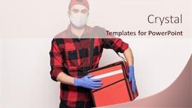  Presentation with courier bag - Slide set consisting of male-courier-in-cap-red background and a lemonade colored foreground