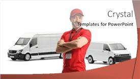  Presentation with courier - PPT layouts having male-courier-posing-in-front background and a white colored foreground