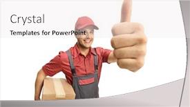  Presentation with courier - Theme enhanced with male-courier-showing-thumbs-up background and a sky blue colored foreground