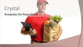  Presentation with courier bag - PPT theme featuring male-courier-with-a-bag background and a sky blue colored foreground