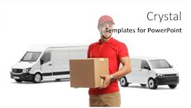  Presentation with courier - PPT theme enhanced with male-courier-with-a-transport background and a white colored foreground
