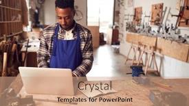  Presentation with craftsman - Amazing PPT theme having male-craftsman-in-carpentry-workshop backdrop and a coral colored foreground