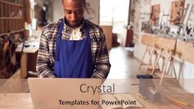  Presentation with craftsman - Audience pleasing PPT layouts consisting of male-craftsman-in-carpentry-workshop backdrop and a coral colored foreground