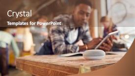  Presentation with craftsman - Slide set featuring male-craftsman-in-carpentry-workshop background and a tawny brown colored foreground