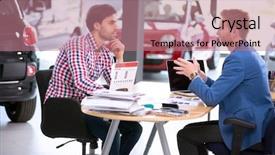  Presentation with dealership - Slide deck with male customer at car dealership background and a coral colored foreground