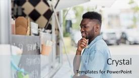  Presentation with food truck - Theme enhanced with male customer looking at billboard background and a light blue colored foreground