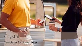  Presentation with contactless - Amazing slide set having male-customer-making-contactless-payment backdrop and a coral colored foreground