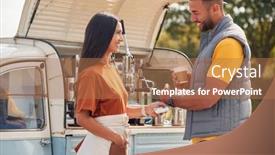  Presentation with contactless - Audience pleasing slide set consisting of male-customer-making-contactless-payment backdrop and a coral colored foreground