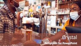  Presentation with contactless - Beautiful PPT theme featuring male-customer-wearing-mask backdrop and a red colored foreground