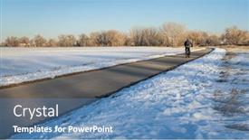  Presentation with winter river - Theme featuring male-cyclist-commuting background and a teal colored foreground