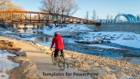  Presentation with winter river - Slide deck consisting of male-cyclist-is-riding background and a coral colored foreground