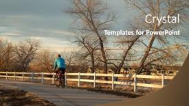  Presentation with winter river - PPT theme consisting of male-cyclist-is-riding background and a gray colored foreground