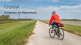  Presentation with touring - PPT theme consisting of male-cyclist-is-riding background and a light blue colored foreground