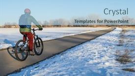  Presentation with winter river - Slides with male-cyclist-on-a-bike background and a light blue colored foreground