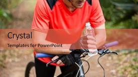  Presentation with cycling - Presentation theme featuring male cyclist taking break during cycling in countryside background and a coral colored foreground
