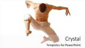  Presentation with young athletes box jumping - Slide deck with male dancer - young man jumping high background and a  colored foreground