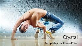  Presentation with exercises - Slides consisting of male dancer - young man sports exercises background and a  colored foreground