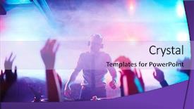  Presentation with pink disco dancing silhouettes - PPT theme enhanced with male deejay standing by turntables background and a light blue colored foreground