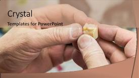  Presentation with dental implants - Colorful slide deck enhanced with male dental technician working backdrop and a coral colored foreground