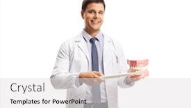  Presentation with jaw - PPT theme enhanced with male-dentist-showing background and a light gray colored foreground