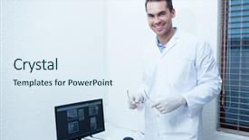  Presentation with computer access control - PPT layouts enhanced with male dentist with computer monitor background and a sky blue colored foreground