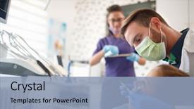  Presentation with dental assistant - PPT theme consisting of male dentist with dental assistant background and a light blue colored foreground