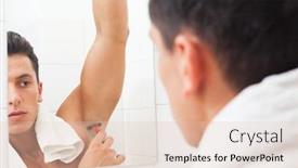  Presentation with razor - Colorful slide deck enhanced with male depilation young man using razor to remove hair from his armpit backdrop and a lemonade colored foreground