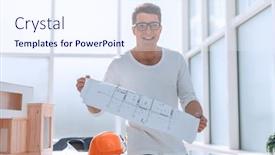  Presentation with project - Amazing PPT theme having male-designer-looking backdrop and a sky blue colored foreground