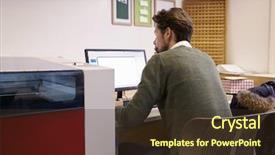  Presentation with laser cutter - Slides having male-designer-operating-cad-system background and a tawny brown colored foreground