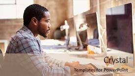  Presentation with desk - Beautiful slide deck featuring male designer working at desk backdrop and a coral colored foreground
