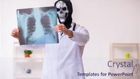  Presentation with devil - Presentation featuring male-devil-doctor-radiologist-working background and a sky blue colored foreground