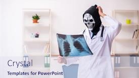  Presentation with radiologist - Colorful PPT theme enhanced with male-devil-doctor-radiologist-working backdrop and a sky blue colored foreground