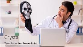  Presentation with working in a clinic - Presentation design having male-devil-doctor-working background and a lemonade colored foreground