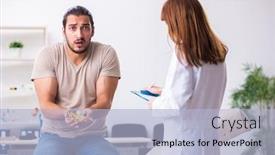  Presentation with female doctor - Presentation theme having male-diabetic-patient-visiting-young background and a light blue colored foreground