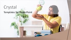  Presentation with test exam student - Amazing presentation theme having male-disabled-student-preparing backdrop and a pink colored foreground