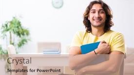  Presentation with student - Beautiful presentation theme featuring male-disabled-student-preparing backdrop and a coral colored foreground