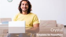  Presentation with test exam student - Presentation theme enhanced with male-disabled-student-preparing background and a coral colored foreground