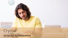  Presentation with student - Slide deck with male-disabled-student-preparing background and a coral colored foreground