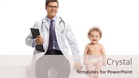  Presentation with baby doctor - PPT theme having male-doctor-and-a-baby background and a lemonade colored foreground