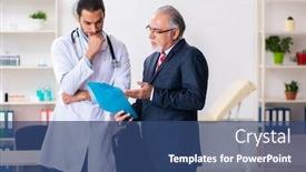  Presentation with medical - PPT layouts consisting of male-doctor-and-businessman-discussing background and a ocean colored foreground