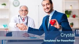  Presentation with medical - Beautiful slide deck featuring male-doctor-and-businessman-discussing backdrop and a ocean colored foreground