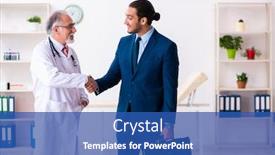  Presentation with medical - Amazing presentation design having male-doctor-and-businessman-discussing backdrop and a ocean colored foreground