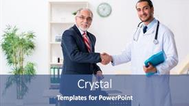  Presentation with medical - Colorful presentation enhanced with male-doctor-and-businessman-discussing backdrop and a ocean colored foreground