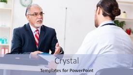  Presentation with doctor discussing parents - Slide set featuring male-doctor-and-businessman-discussing background and a light blue colored foreground