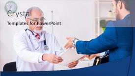  Presentation with medical - Presentation design consisting of male-doctor-and-businessman-discussing background and a white colored foreground